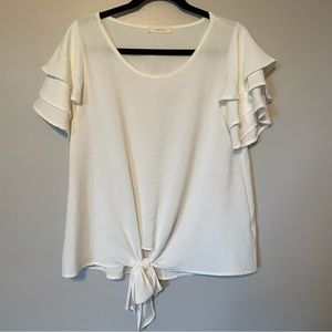 Dottie Couture Ivory Ruffle Tie Hem Blouse